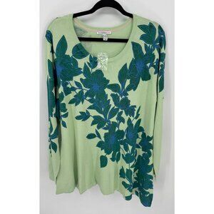 Isaac Mizrahi Live Womens Floral Print Green Long-Sleeve Tunic Sweater Top